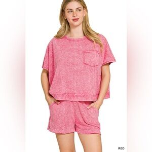 Zenana Halo Snow Washed Boxy Top & Shorts Set